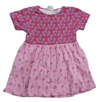 Ružovo-tmavoružové šaty s kvietkami Zara