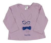 Ružové tričko s králikom s mašlou Zara