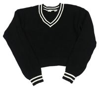 Čierny crop sveter s prúžkami zn. H&M
