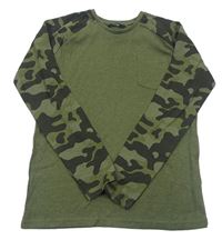 Khaki-army melírované rebrované tričko s vreckom George