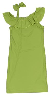 Zelené rebrované šaty s volánem Shein