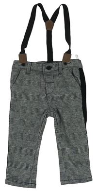 Čierno-biele kockované nohavice s trakami C&A