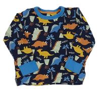 Tmavomodro-modré pyžamové tričko s dinosaurami a palmami a sopkami Mothercare