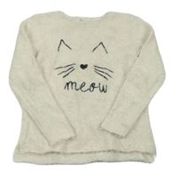 Smotanový chlpatý sveter s mačkou zn. H&M