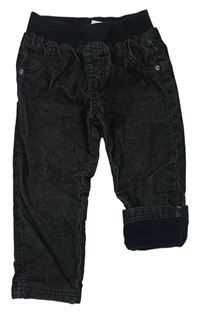 Antracitové zamatové rebrované podšité nohavice s úpletovým pasom Topomini