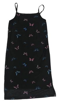 Čierne sieťované šaty s motýlikmi New Look