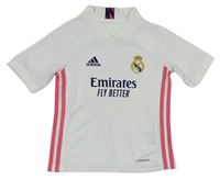 Biele športové funkčné tričko s logom a ružovymi pruhmi zn. Adidas