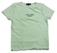 Zelenkavé rebrované crop tričko s nápisom New Look