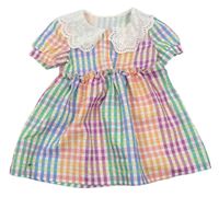 Farebné kockované šušťákové šaty s golierikom Shein
