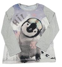 Fialovo-bielo-modro-sivé melírované tričko s tučňáčkem zn. Next