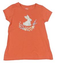 Oranžové tričko s králikom a kvietkami Topolino