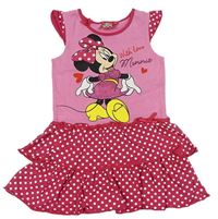 Ružovo-malinové bavlnené šaty s bodkami a Minnie zn. Disney