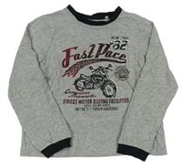 Sivé melírované tričko s motorkou a nápisom Hip&Hopps