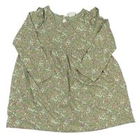 Olivové bavlnené šaty s kvietkami zn. H&M