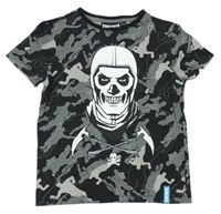 Čierno-sivé army tričko s potiskem Fortnite