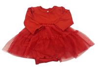 Červené bavlnené šaty s tylovou sukní zn. H&M
