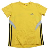 Horčicové športové tričko s pruhmi a logom Adidas