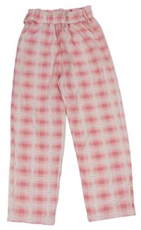 Ružovo-biele kockované nohavice Shein