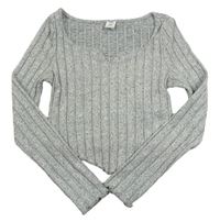 Sivý melírovaný rebrovaný úpletový crop sveter SHEIN