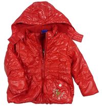 Červená šušťáková zateplená bunda so srnkou a kapucňou Lupilu