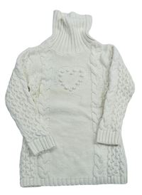 Krémové svetrové šaty s rolákom a copánkovým vzorom Vertbaudet