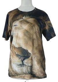 Pánske béžovo-čierne tričko so lvem