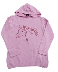 Ružový melírovaný sveter s koníkem a kapucňou JAKO-O