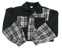 Čierno-béžová košeľová crop bunda s kostkami Shein