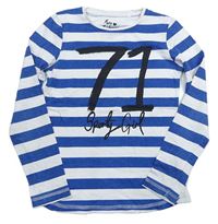 Námořnicky modro-biele pruhované melírované tričko s číslom a nápisom C&A
