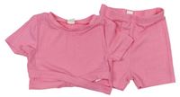 2Set - Ružové rebrované crop tričko + kraťasy SHEIN
