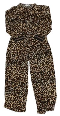 Hnedo-čierny ľahký nohavicový overal s leopardím vzorom Name it