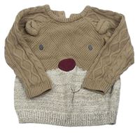 Hnedý pletený sveter s medvěďom zn. Mothercare