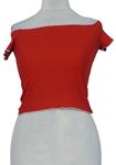 Dámské červené žebrované crop tričko s ohalenými rameny Primark 