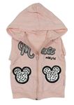 Růžová propínací tepláková vesta s Mickey mousem a kapucí 