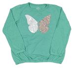 Zelené triko s motýlem z překlápěcích flitrů Topolino
