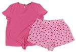 2Set - Tmavorůžové vzorované tričko s uzlem + růžové puntíkaté vzorované kraťasy George + Matalan