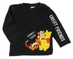 Černé melírované triko s Pú a Tygrem Disney