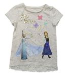 Světlebéžové melírované tričko s Frozen a motýlky a flitry a krajkou Disney