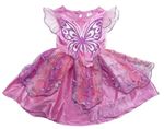 Kostým - Růžové saténové šaty s motýlkem a volánky a tylem Tu