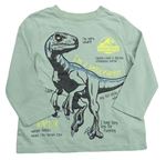 Zelené triko s dinosaurem a nápisy 