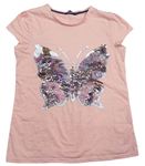 Meruňkové tričko s motýlem z překlápěcích flitrů George