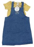 2set- modré rifľové na traké šaty s lamou+ horčicové rebrované tričko