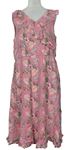 Dámské růžové květované midi šaty s volánkem Manguun 