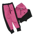 2 set - Růžovo-černé sportovní tepláky + crop mikina s kapucí - Nike