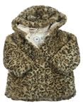 Béžová chlupatá zateplená bunda s leopardím vzorem a kapucí George