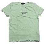 Zelenkavé žebrované crop tričko s nápisem New Look
