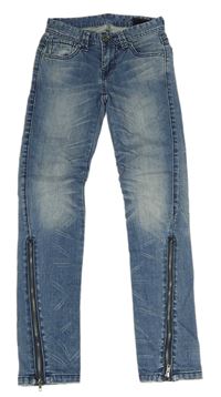 Modré skinny rifle se zipy 