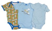 3x body - 2x světlemodré s obrázkem + khaki s autobusy 