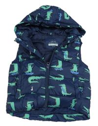 Tmavomodrá šušťáková zateplená vesta s krokodílmi  a kapucňou Primark