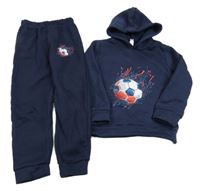 2 set - Tmavomodrá mikina s míčem a kapucí + tepláky 